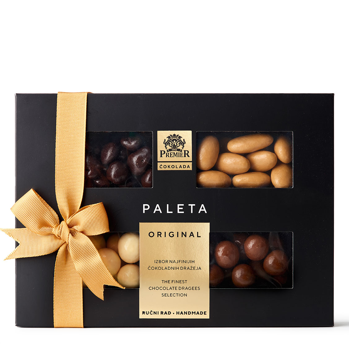 čokoladne dražeje u luksuznoj poklon kutiji sa mašnom