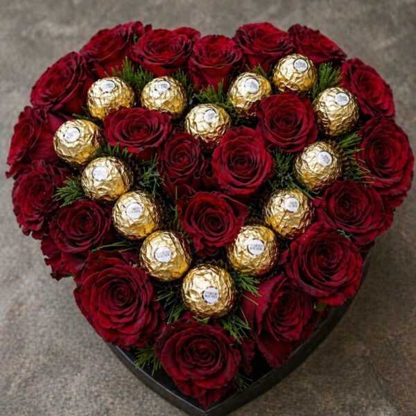 srce od crvenih ruža i ferrero čokolada beograd dostava