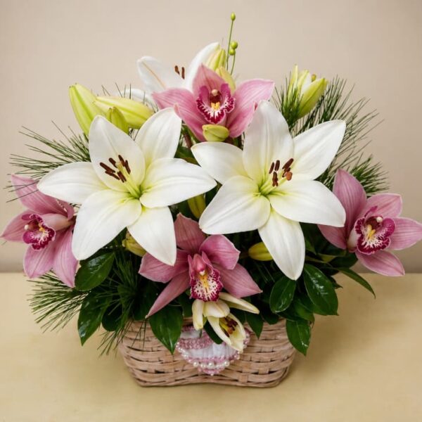 korpa sa ljiljanima i orhidejama beograd dostava cveca