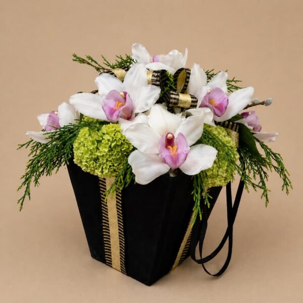 aranzman sa 9 orhideja u kutiji elegantan cvetni aranzman