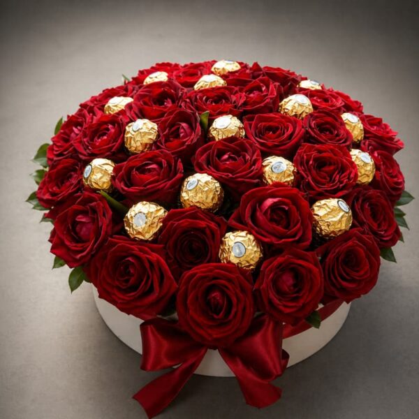 flower box sa crvenim ružama i ferrero cokoladama dostava beograd