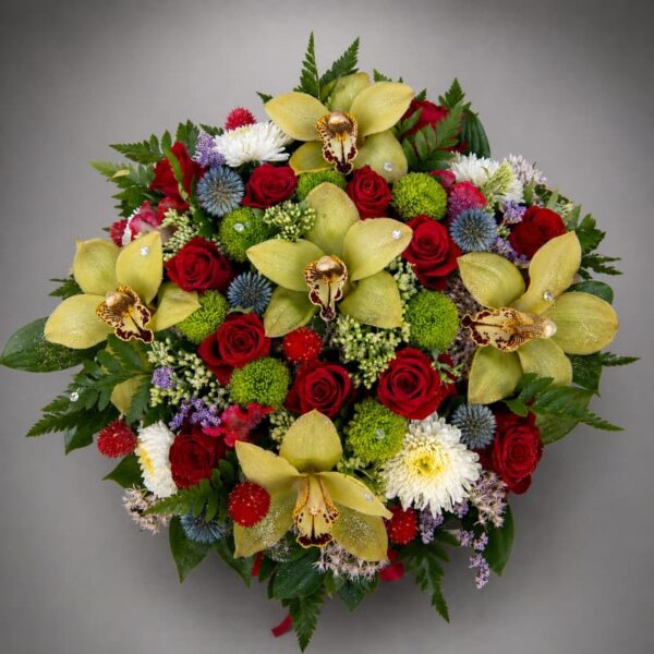 luksuzni aranžman sa orhidejama i crvenim ružama dostava beograd