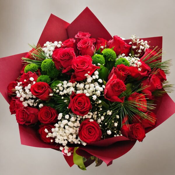 buket crvene ruže gipsofila dostava Beograd