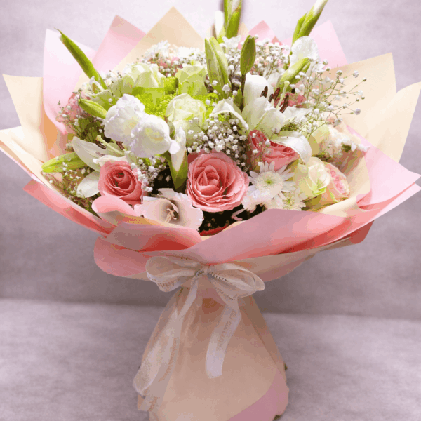 nežni buket ruže ljiljani pastelni buket dostava Beograd