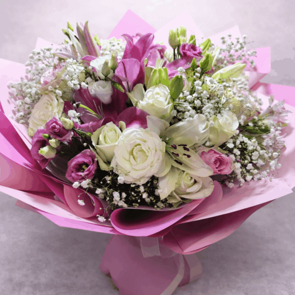 buket sa ljiljanima i ružama pink buket dostava Beograd