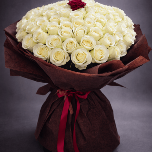 100 belih i 1 crvena ruža buket Beograd